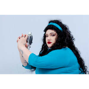 Dorian cosplaying as Deanna Troi from Star trek TNG.